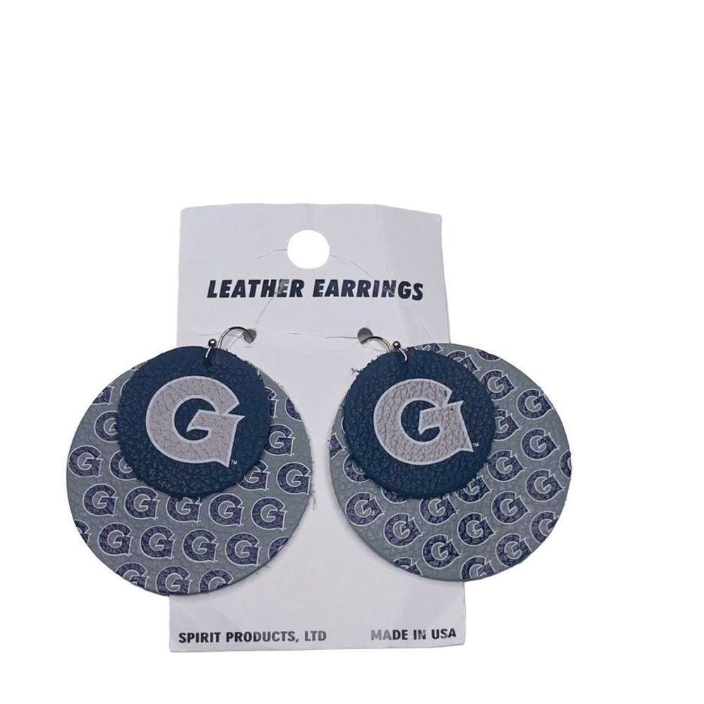 10/$25🦋 Spirit Products Navy & Gray Georgetown Hoyas Leather Layered Earrings